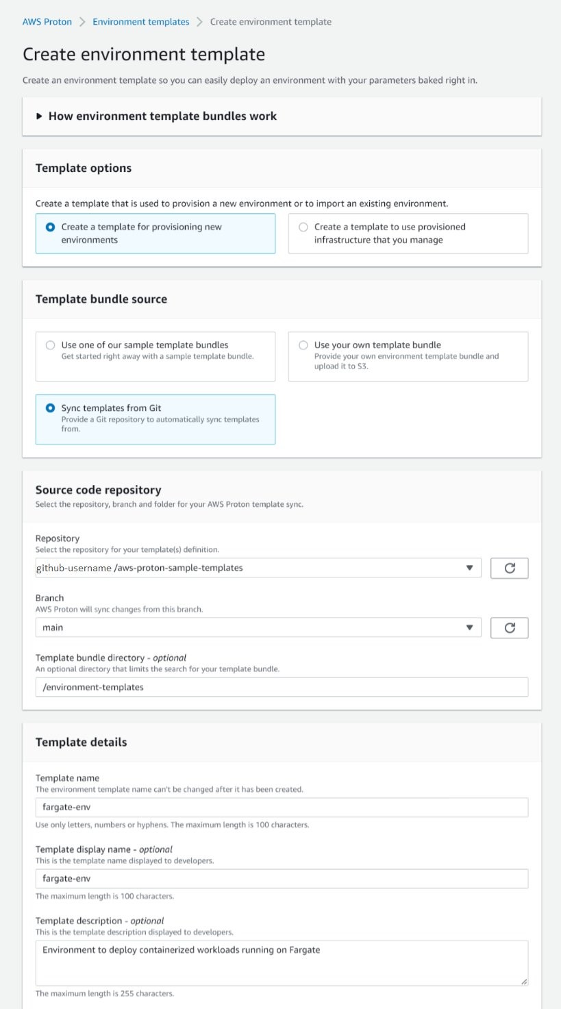 Sreenshot of UI showing Create environment template