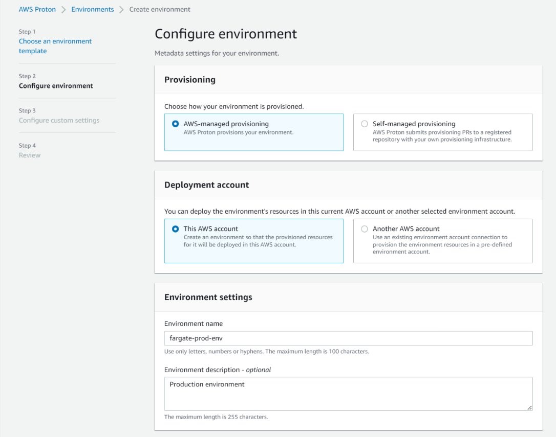 Screenshot of the Configure environment UI