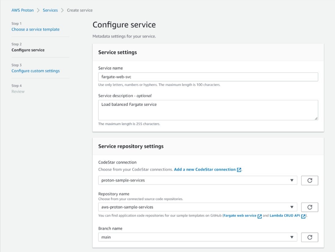 Screenshot of Configure Service UI