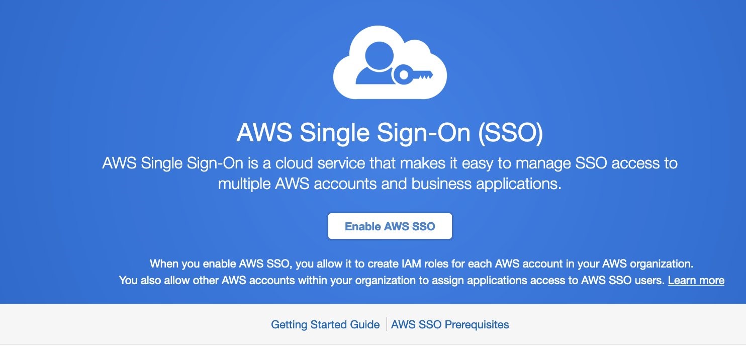 This is the AWS Single Sign-On splash page that includes a button to Enable AWS SSO.