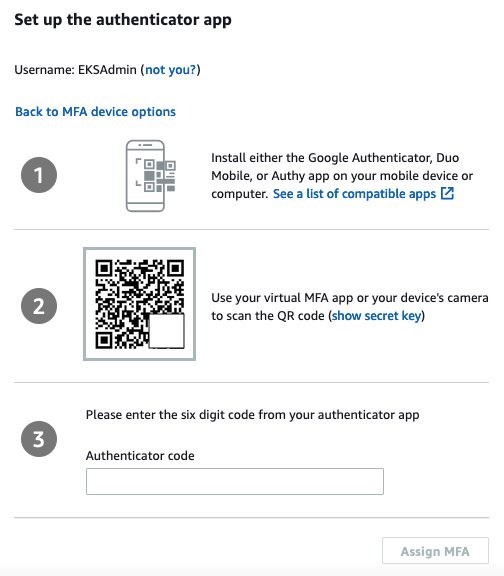 This screenshot shows the authenticator app setup windows. It specifies some authenticator app options, provides a QR code to be scanned by the authenticator app (and a link to show secret key, if preferred), and a field which accepts the authenticator app code to complete registration.