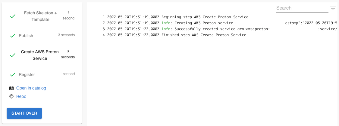 Proton scaffolder action in the Backstage UI