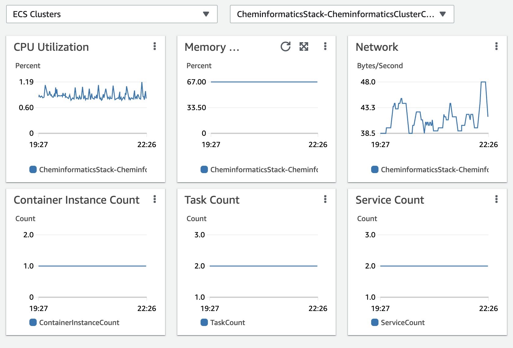 Screenshot of ECS cluster dashboard