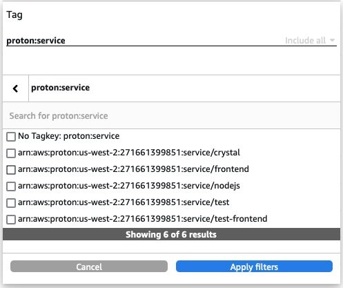 Now in Cost Explorer, you can select a tag for a specific service like test-frontend.