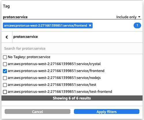 By selecting frontent tags, you can filter to only see associated costs in Cost Explorer.