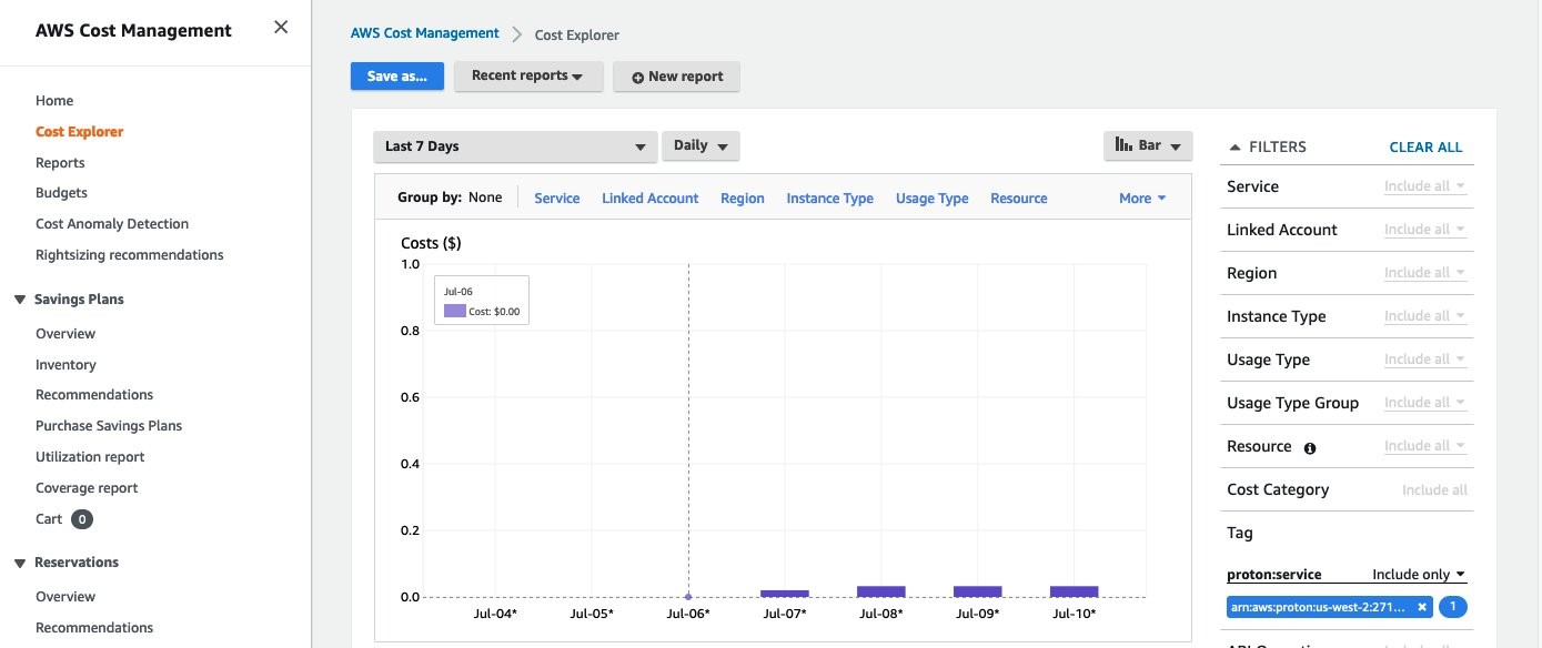 Cost Explorer will then visualize only the costs associated with the service tag you use to filter. Getting started with AWS Proton