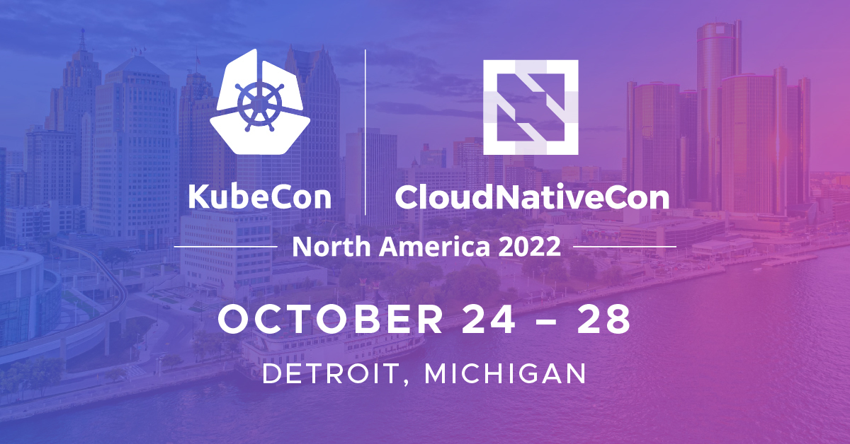 Kubecon + CloudNativeCon with icons on a blue/purple background