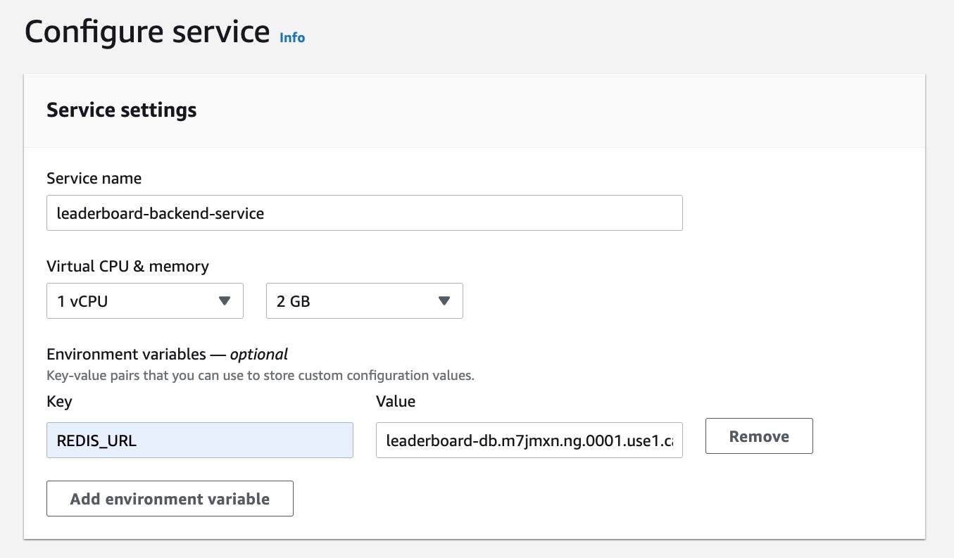 Figure 15: Console screenshot to configure the service name and environment variables for an App Runner service