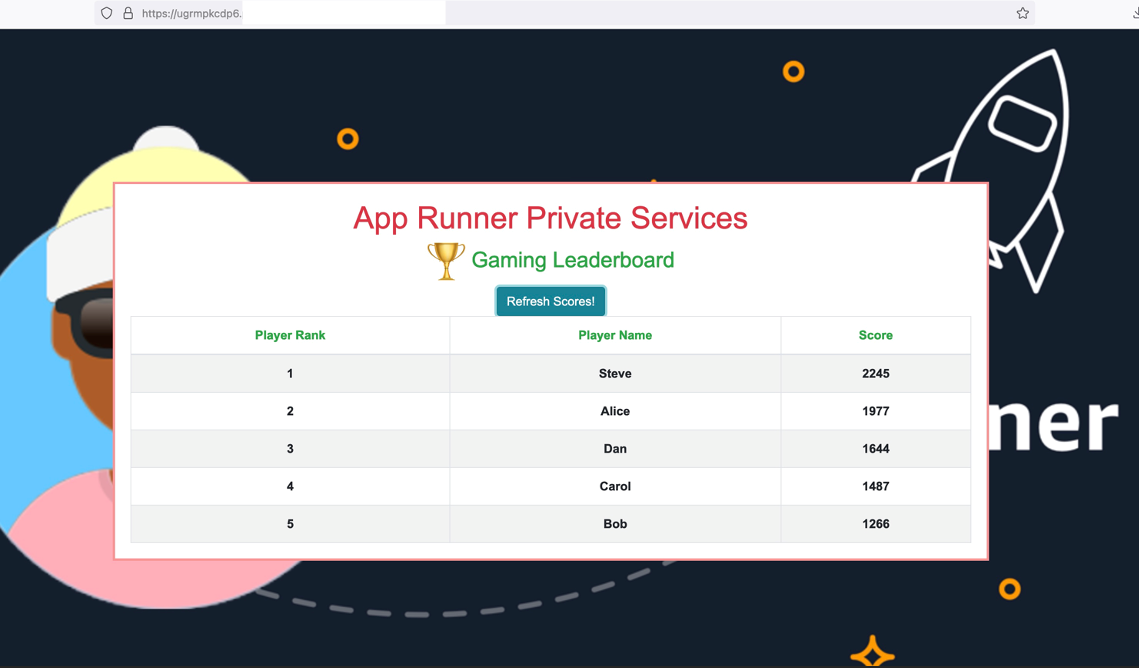 Figure 24: Browser screenshot for accessing an App Runner service