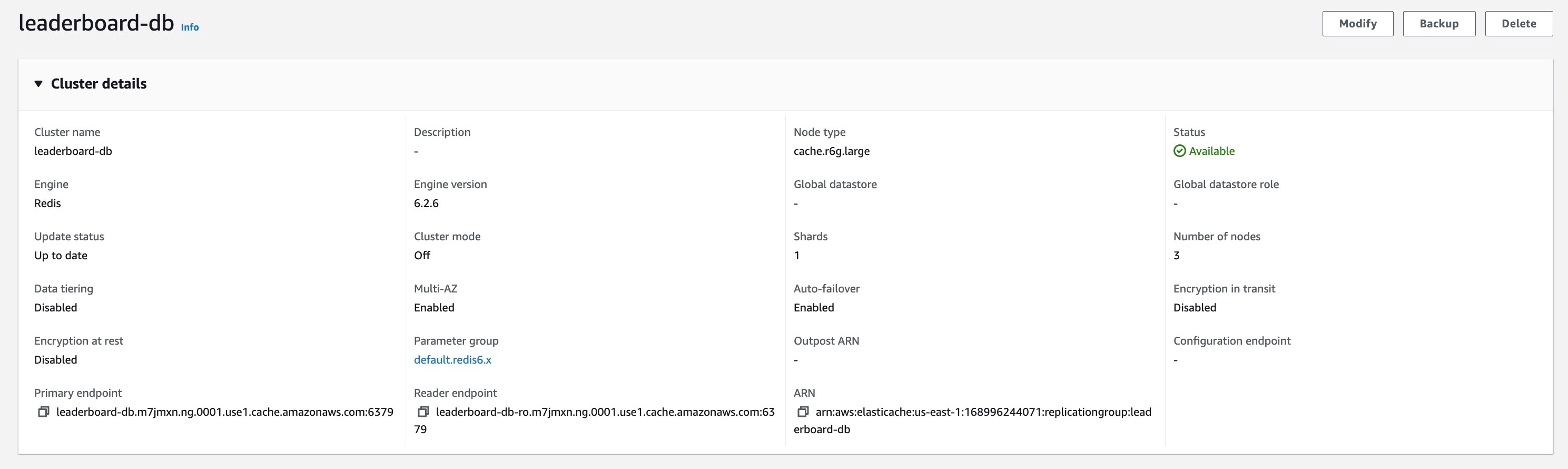 Figure 29: Console screenshot to delete an ElastiCache Redis Cluster