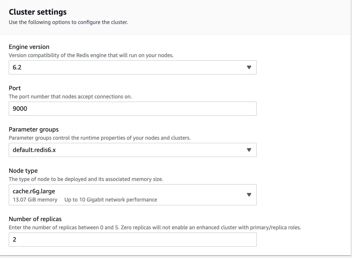 (Figure 9: Console screenshot to configure the port for an ElastiCache Redis cluster)