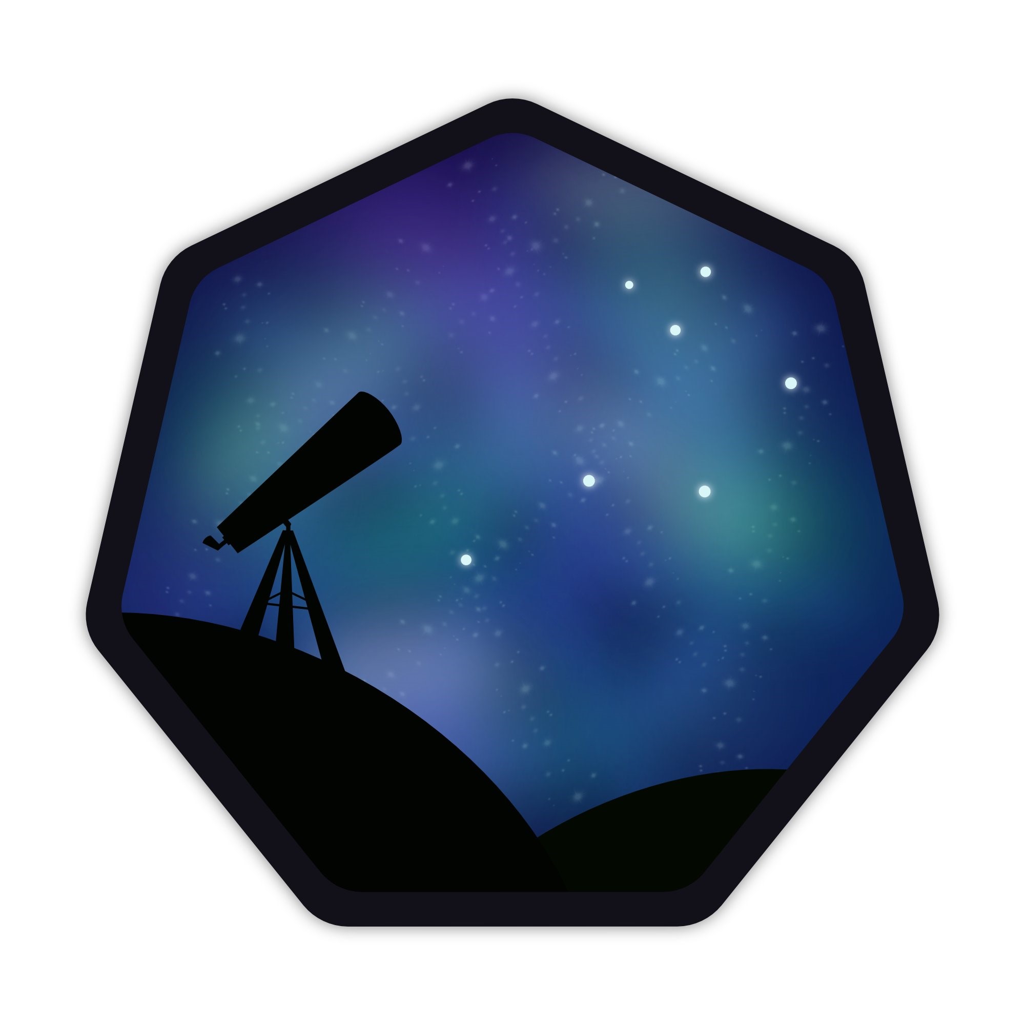 logo with telescope pointing at night sky