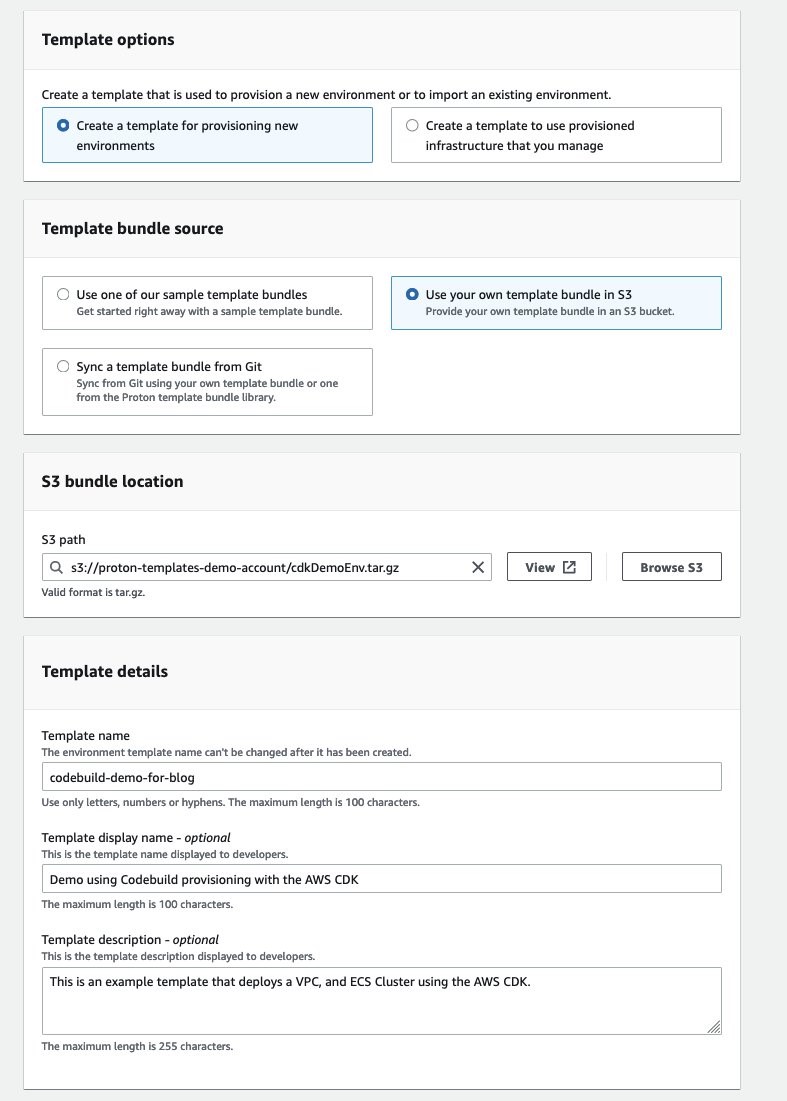 Screenshot: Proton console - creating environment template