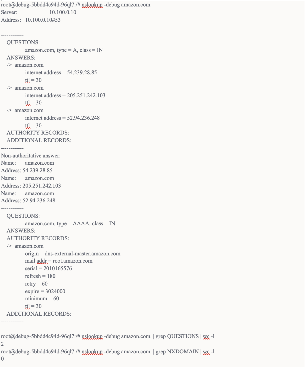 Diagram showing output of nslookup command on amazon.com.