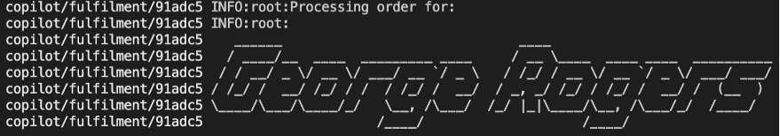 Logs of the fulfilment service indicating a successful processing of the order.