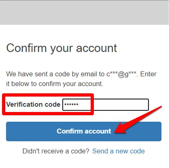 Screenshot of account verification page