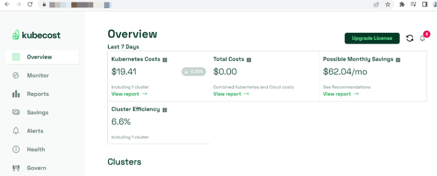 Kubecost dashboard