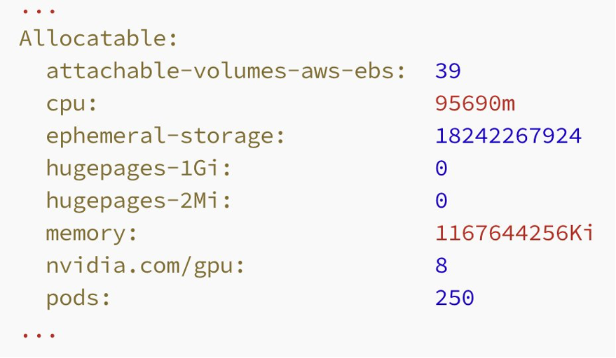 The image provides detailed information about a worker node that has 8 GPUs