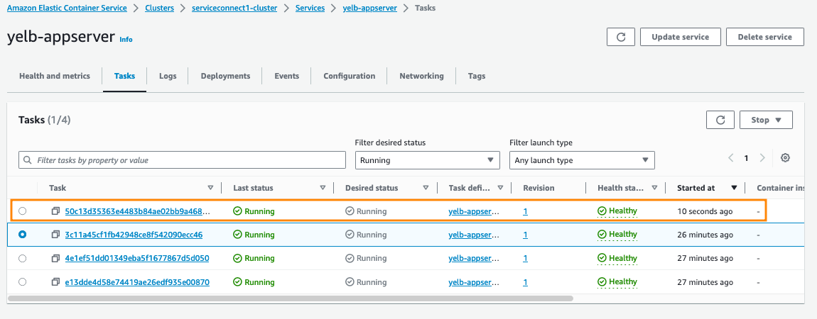 Figure 10: New task being spun up, based on the configured autoscaling policy