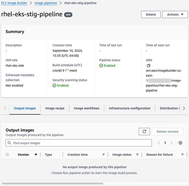 Figure 10. EC2 Image Builder pipeline summary