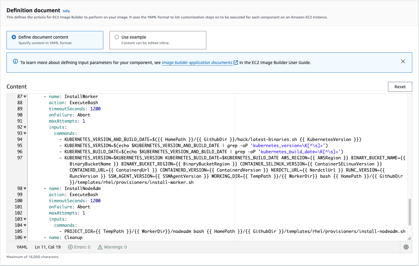 Figure 4. EC2 Image Builder Component definition