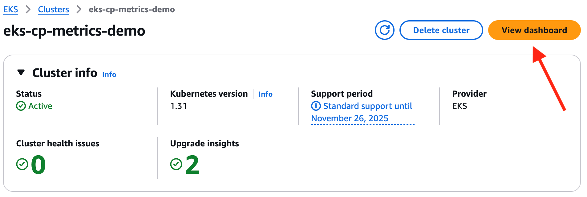 Figure 1: Amazon EKS console, cluster details page