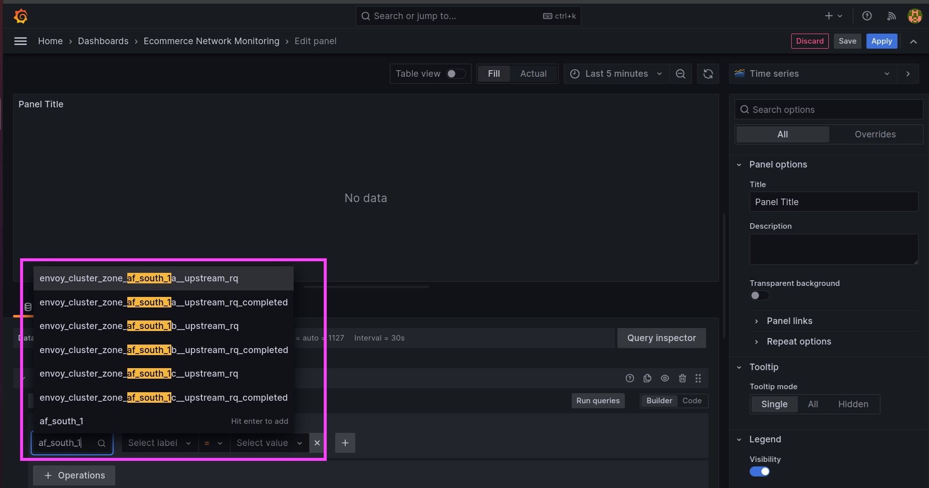 Selecting metrics for Visualizations in Grafana