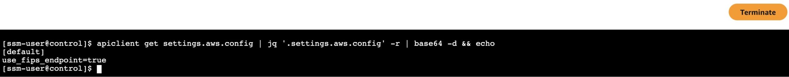 Figure 5: Bottlerocket AWS Environment API setting output