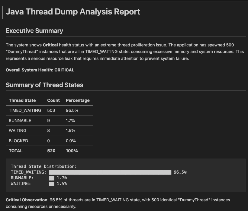 Thread dump analysis report