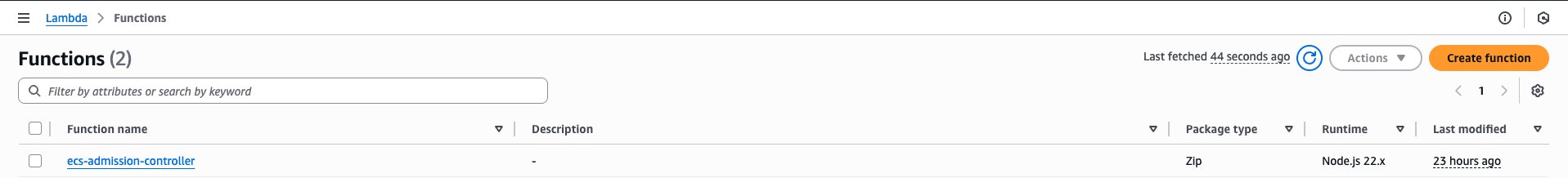 Admission-controller lambda function in the console