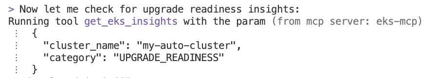 Figure 3: Terminal output showing upgrade readiness insights for the EKS cluster
