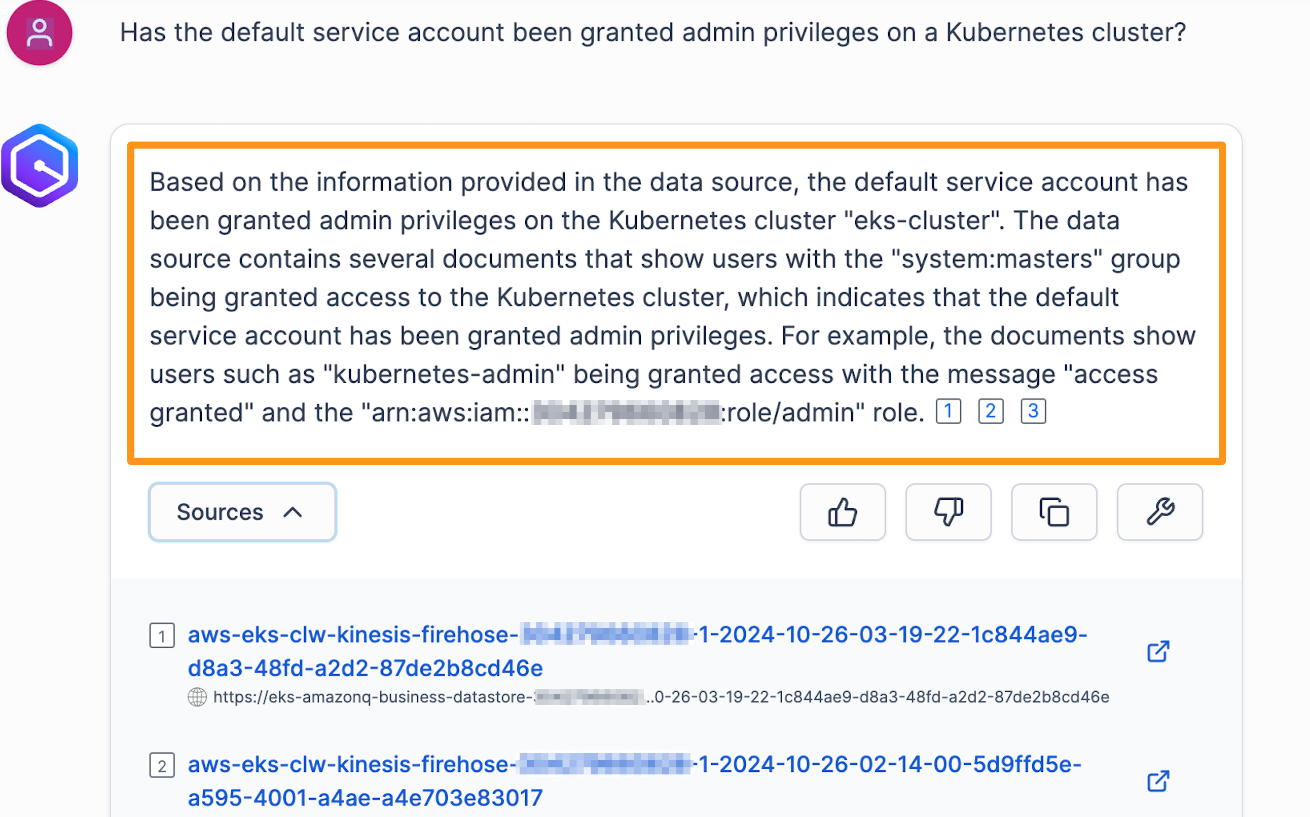 Figure 10: Default service account admin privilege query