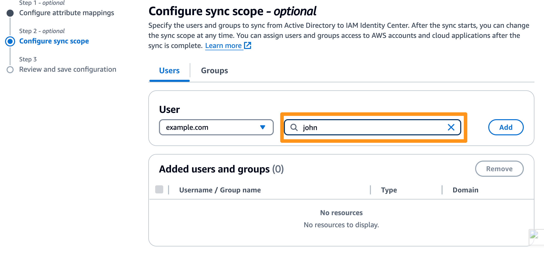 Figure 6: Configuring user sync scope
