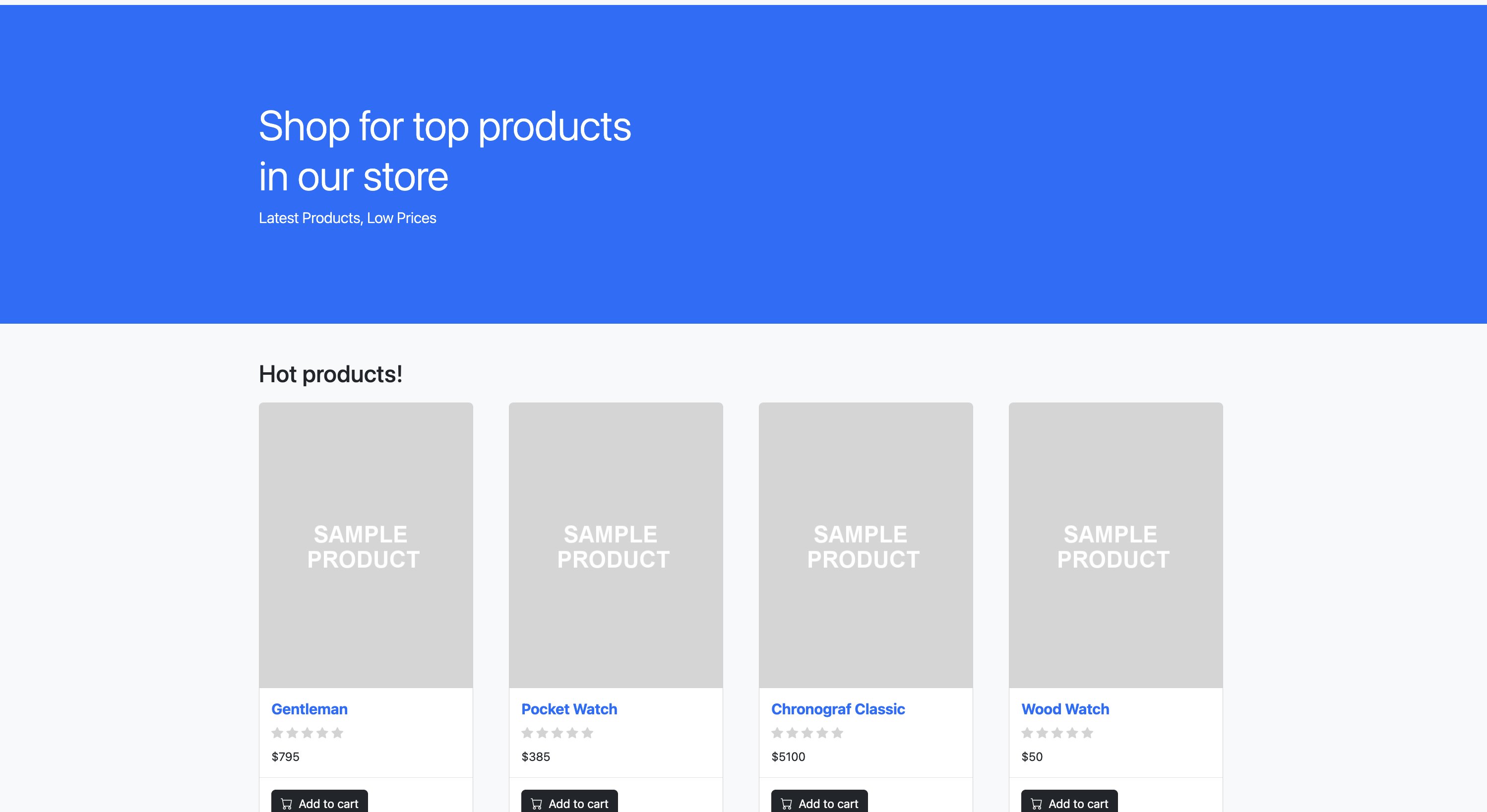 Screenshot of the retail store sample application running on Amazon EKS, displaying a product catalog, prices, and an Add to Cart option.