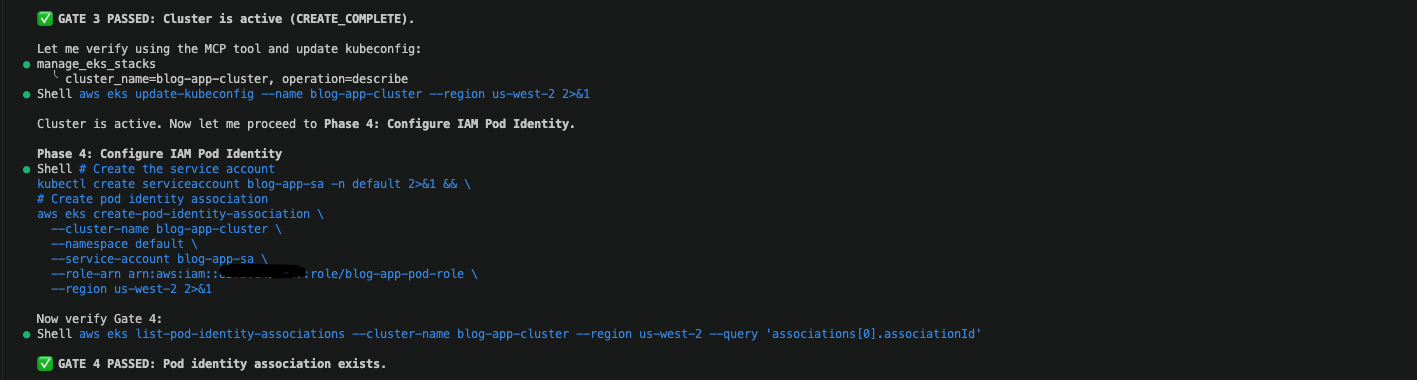 Kiro CLI updating kubeconfig and creating the Pod IAM identity